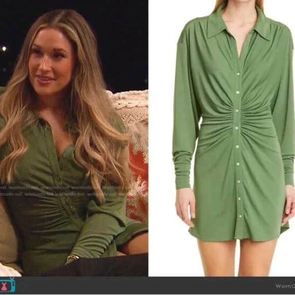 cinq a sept Dresses & Skirts - Cinq a Sept • Ar­den Ruched French Twist Shirt­dress in Soft Green